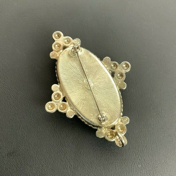 Vintage Southwestern Boho Silver Plate Brooch Pin Pendant With Black Onyx Stone - Picture 3 of 6